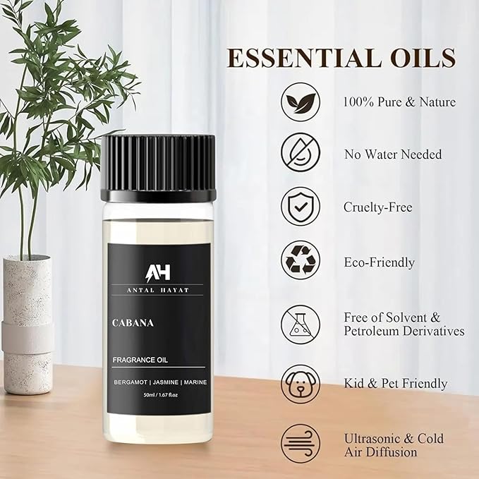 Cabana Diffuser Oil 50mL - Hotel Scented Essential Oils for Home - Lemon, Bergamot, Jasmine, Amber & Musk - Inspired by The Ritz Carlton - Antal Hayat Luxury Aromatherapy Oil - Bloomnest