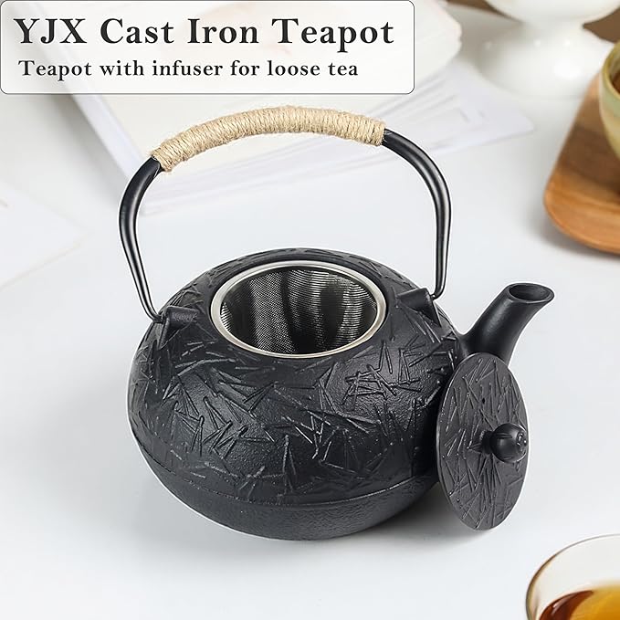 60.9oz YJX Cast Iron Teapot, Japanese Tetsubin Tea Kettle for Stovetop Safe, Cast Iron Tea Pot with Infuser for Loose Leaf, Black Kettle Teapot, Good Gift For Tea Lovers(1800ml) - Bloomnest