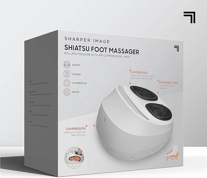 Sharper Image Shiatsu Foot Massager with Heat & Air Compression – Deep Kneading Rollers & Washable Cover| Relief for Heels, Balls, Arch| Electric Feet Massager| Masajeador| Massage Tool| Mens Size 12 - Bloomnest