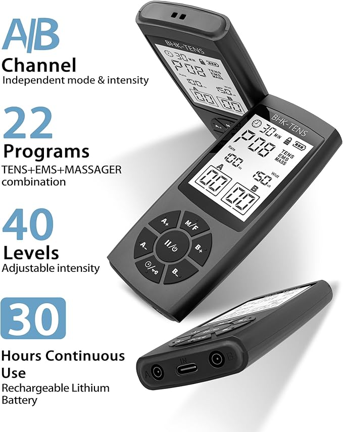 TENS Unit Muscle Stimulator for Pain Relief Therapy, 22 Modes EMS TENS Machine, Electronic Muscle Relaxer for Shoulder Pain Relief, Back Pain, Shoulder Neck Pain Relief BHKTENS
