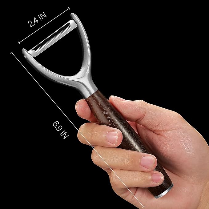 Serrated Blade Premium Y Type 304 Stainless Steel Multifunctional Kitchen Peeler Real Wood Handle Ultra Sharp Blade Vegetable Potato Apple(Carbonized Wood) - Bloomnest