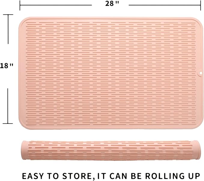 Silicone Dish Drying Mat for Multiple Usage,Easy clean,Eco-friendly,Heat-resistant Silicone Mat for Kitchen Counter or Sink,Refrigerator or Drawer Liner Pink 3XL 28 inches x 18 inches - Bloomnest