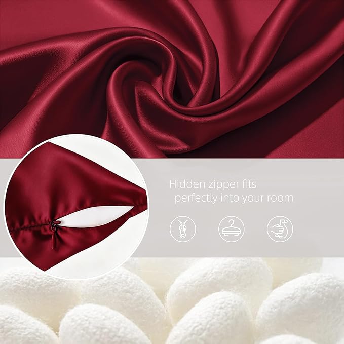 Silk Pillowcase for Hair and Skin Mulberry Silk Pillowcase Soft Breathable Smooth Both Sided Natural Silk Pillowcase with Zipper Beauty Sleep Silk Pillow Case 1 Pack for Gift(Standard,Red) - Bloomnest