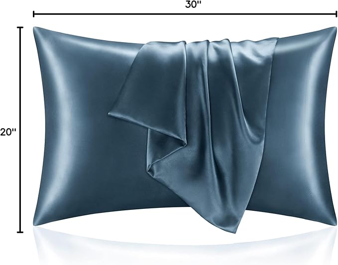 BEDELITE Satin Pillowcase for Hair and Skin, Super Soft and Cooling Similar to Silk Pillow Cases 2 Pack with Envelope Closure, Gift for Women Men(20"x30" Queen Size, Bluesteel) - Bloomnest