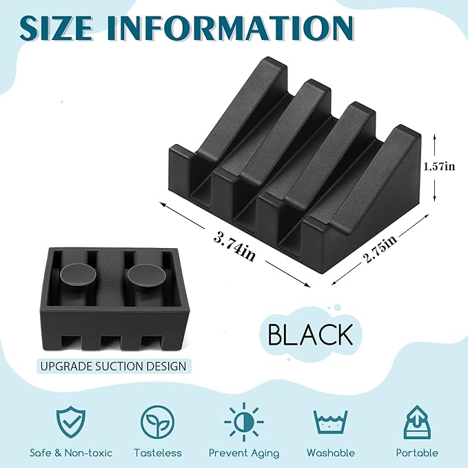 Silicone Soap Dish with Drain, Upgrade Double Suction Cups at The Bottom for Anti-Slip and Stability, Soap Dish Shower Waterfall Bar Soap Holder Tray with Drain Soap Holder (4, Black) - Bloomnest