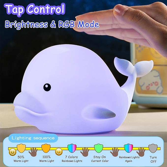Dolphin Night Light for Kids Cute Night Light,16 Colors Silicone Dimmable Baby Night Lights for Nursery, Rechargeable Nightlight for Kids Room,Gifts Stuff for Boys Girls Baby,Toddler Decor - Bloomnest