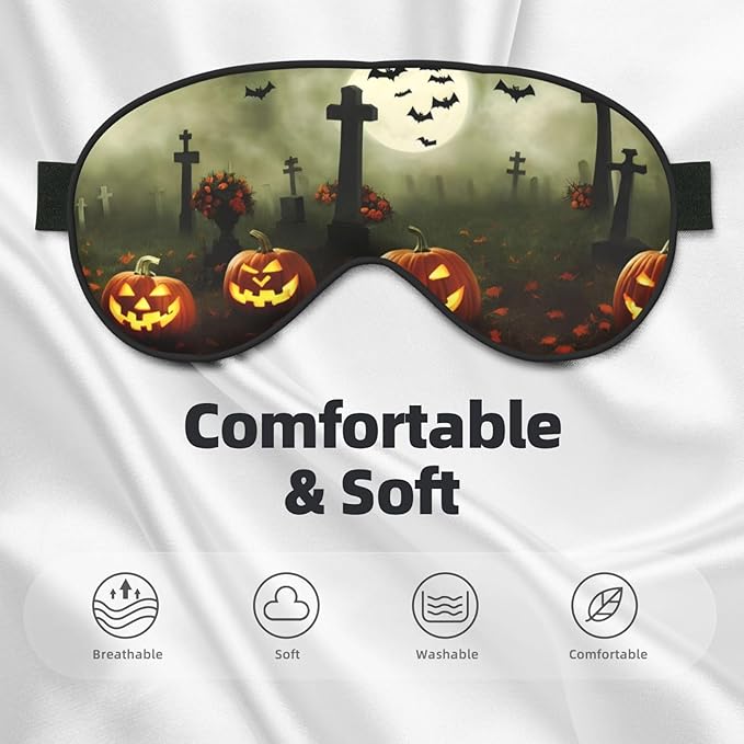 Sleep Eye Mask Halloween Pumpkin Spooky Graveyard at Night Sleep Mask for Women Men Comfortable Eye Mask with Adjustable Strap Soft Eye Cover Blindfold for Travel Yoga Nap Shift Work - Bloomnest