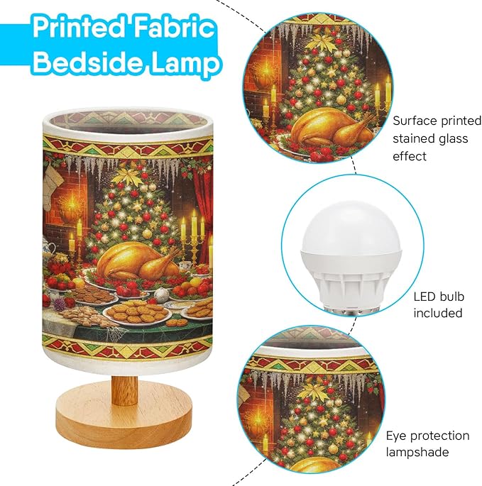 Christmas Feast Table Lamp LED 3-Color Pressed Bedside for Merry Christmas, Christmas Feast Shade Christmas Table Lamp with Wood Base for Bedroom Living Room Desk Office - Bloomnest