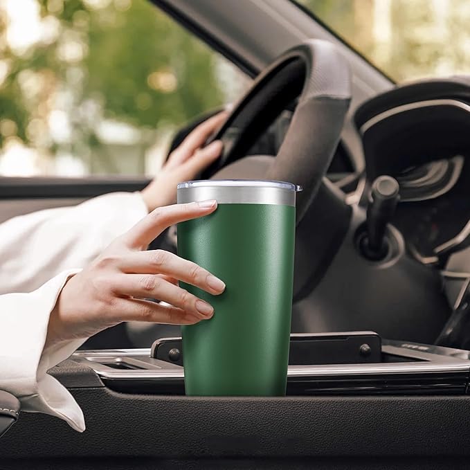 20 oz Tumbler with Lid Stainless Steel Insulated Tumblers Bulk Double Wall Vacuum Cups Powder Coated Travel Mug Keep Drinks Cold and Hot, Dark Green, 4 Pack - Bloomnest