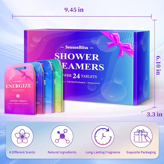 Shower Steamers 24 Pack, Shower Tablets, Natural Ingredients, 8 Different Scents, Individually Wrapped Shower Steamer, Christmas Presents for Mom, Friends - Bloomnest
