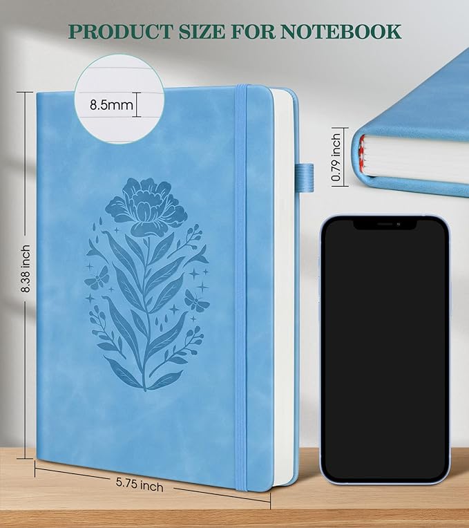 Lined Journal Notebook for Men Women, A5 Leather Journals for Writing, Blue 200 Pages College Ruled Journal Notebook, Travel Daily Journal Notebook for Work School, Note Taking 5.75'' X 8.38'' - Bloomnest