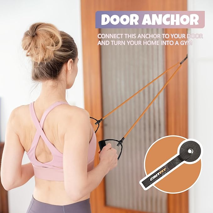 RitFit Single Resistance Exercise Band with Comfortable Handles - Ideal for Physical Therapy, Strength Training, Muscle Toning - Door Anchor and Starter Guide Included - Bloomnest