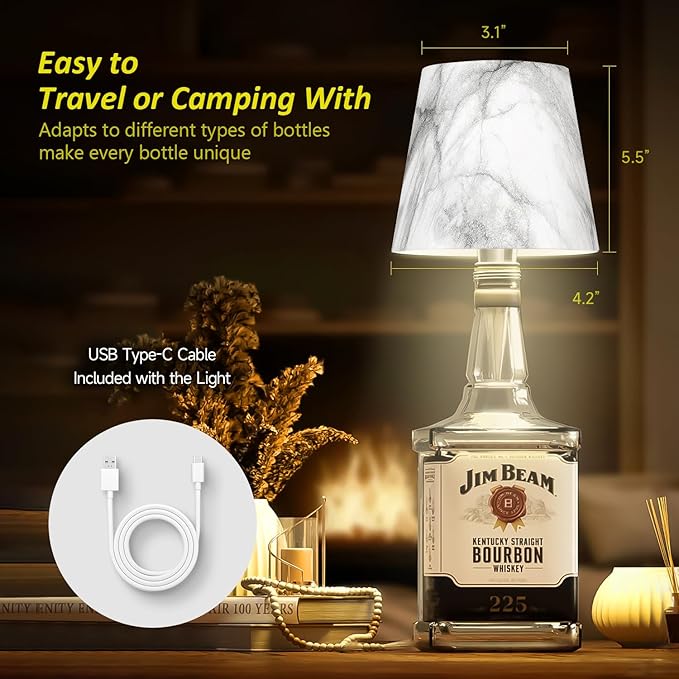 2025 New Bottle Lamp - LED Bottle Lights for Liquor & Wine Bottles, Cordless Lampshade, Whiskey Bottle Top Light, Bottle Stopper Night Light Kit, Rechargeable 3-Tone Touch-Dimmable - Bloomnest