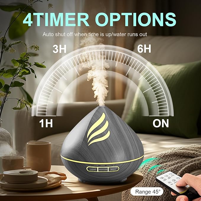 Essential Oil Scent Diffuser: 500ML Aroma Diffuser with Remote Control, Large Fragrance Aromatherapy Diffuser for Bedroom Home, Mist Humidifier & 14 Colors LED Lights and waterless Auto-Off, Dark Grey - Bloomnest