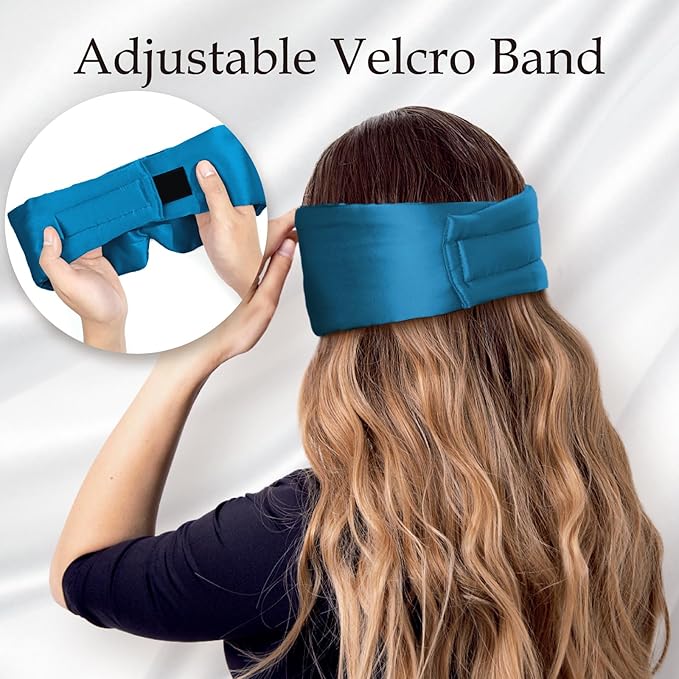 Zenssia 100% Mulberry Silk Sleep Mask Eye Mask for Man and Woman with Adjustable Headband, Full Size Large Sleep Mask & Blindfold for Total Blackout for All Night Sleep, Travel & Nap- Peacock Blue - Bloomnest