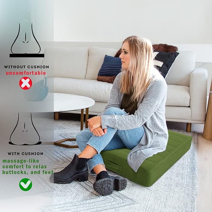 MeMoreCool Square Floor Pillow Seating for Adults Kids, Large Meditation Cushion Floor Pillow with Thick Foam & Soft Tufted Cover, Washable Big Pillow Seat Floor Cushion for Sitting Yoga 24" Green - Bloomnest