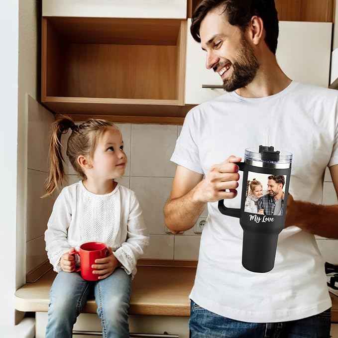 Custom Dad Tumbler with Kids Names, Personalized 40 Oz Tumbler with Handle and Straw, Personalized Birthday Gifts for Dad Husband - Bloomnest