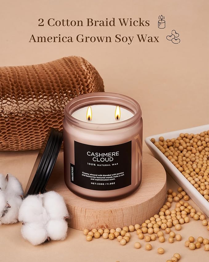 M&SENSE Warm Cashmere Scented Candle, 11.6oz Clean Non Toxic Natural Soy Wax Fragrance for Bathroom Bedroom 70 Hours Burn Time Candle, 2 Wick Aromatherapy Gifts for Housewarming - Bloomnest