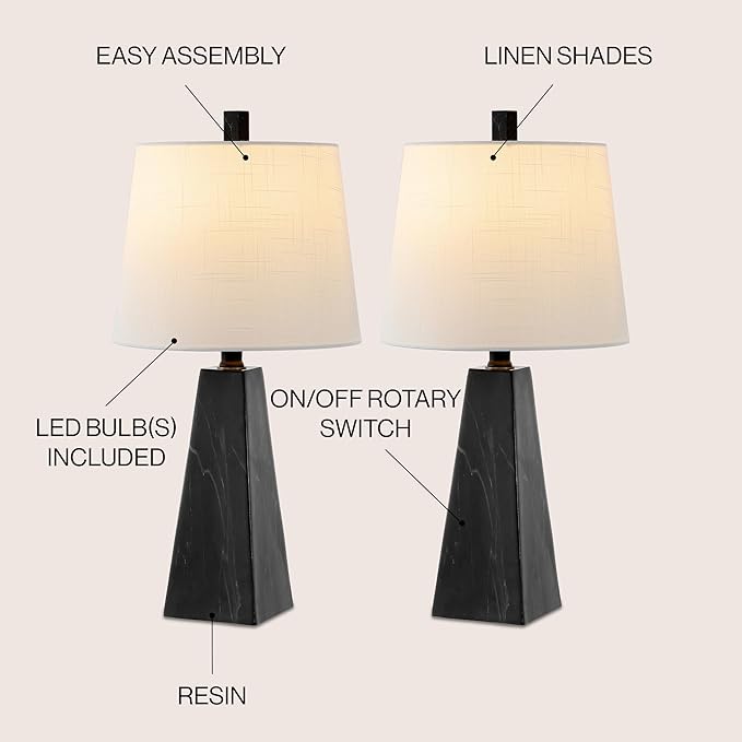 JONATHAN Y JYL1037D-SET2 Owen 20.5" Resin LED Table Lamp Contemporary, Office, Living Room, Family Room, Dining Room, Bedroom, Hallway, Foyer, Black Marble Finish (Set of 2) - Bloomnest