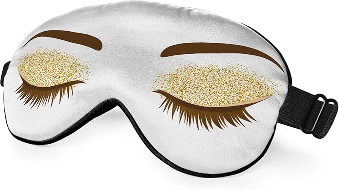 Eyelash Sleep Eye Mask Woman Eye Long Eyelashes Golden Glitters Eyeshadows Makeup Silk Eye Mask Sleeping Soft Eye Shade Cover for Women Boy Girl Airplane Travel - Bloomnest