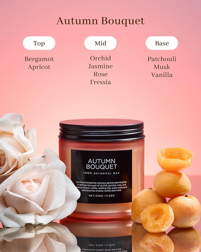 M&SENSE Fall Candle Autumn Wreath Scented, Large 11.6oz Natural Soy Wax 70 Hours Burn Time Clean Non Toxic Candle Classic 2 Wicks Gifts - Bloomnest