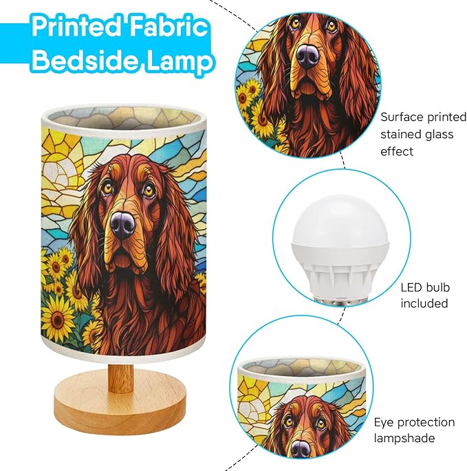 Irish Setter Table Lamp LED 3-Color Pressed Bedside, Dog Shade Lamp with Wood Base for Bedroom Living Room Desk Office - Bloomnest
