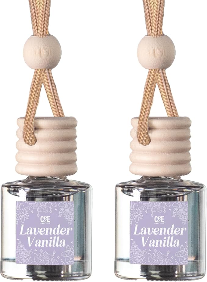 C&E Craft Co Hanging Car Air Freshener Diffuser 2 Pack, Long Lasting Fragrance Oil Car Freshener, Glass Bottle Auto Air Freshener, Made in USA (Lavender Vanilla) - Bloomnest