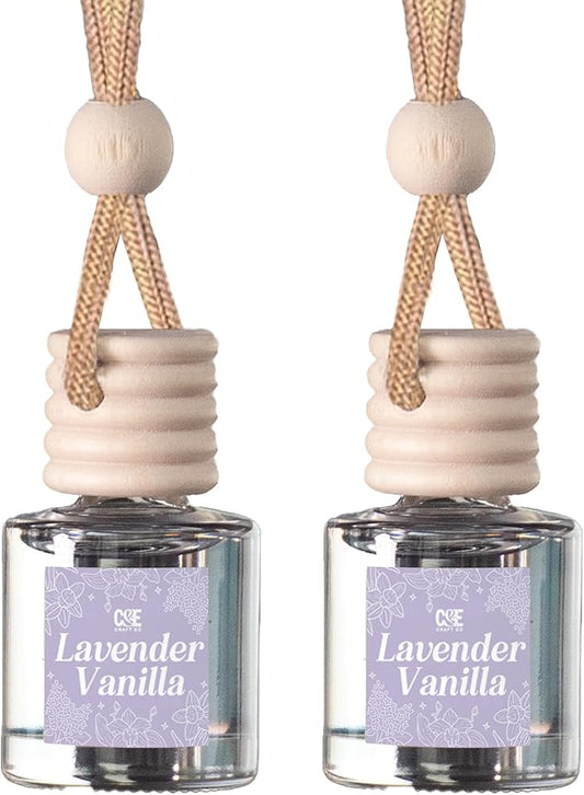 C&E Craft Co Hanging Car Air Freshener Diffuser 2 Pack, Long Lasting Fragrance Oil Car Freshener, Glass Bottle Auto Air Freshener, Made in USA (Lavender Vanilla) - Bloomnest