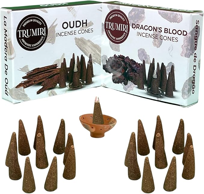 TRUMIRI Incense Cones - Combo Pack of 20 Cone Incense - 10 Dragons Blood + 10 Oud - Insence Cones - Incense Cones Scented - Cone Incense Scents - Insense Cones - Incent Cone TRUMIRI