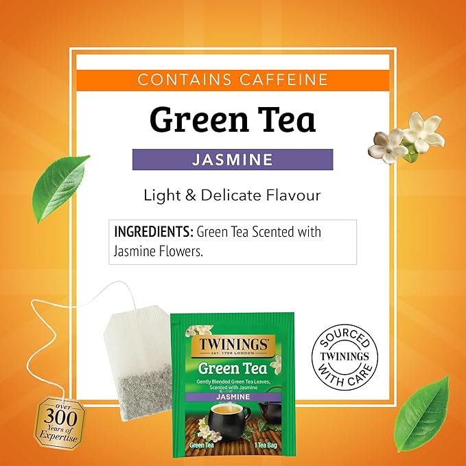 Twinings Green Tea with Jasmine Individually Wrapped Bags, 20 Count (Pack of 6), Fragrant Floral Scent, Caffeinated, Enjoy Hot or Iced, 120 Teabags - Bloomnest