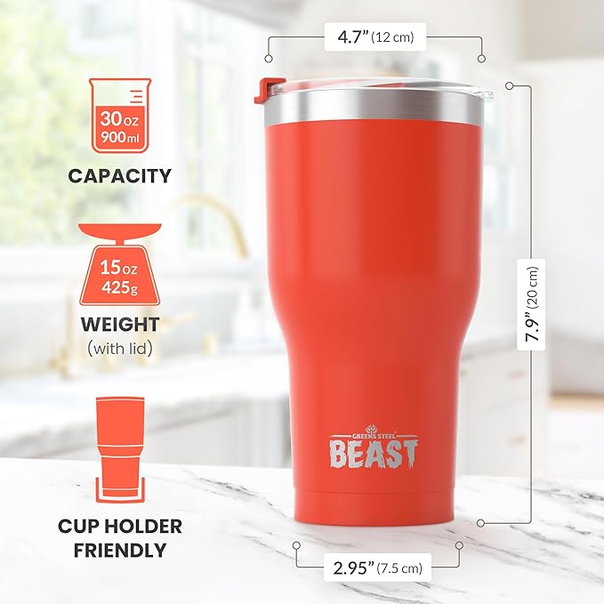 Beast 30 oz Tumbler Stainless Steel Vacuum Insulated Coffee Ice Cup Double Wall Travel Flask (Ladybug Red) - Bloomnest