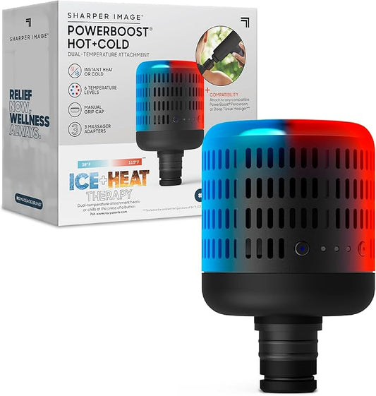 Sharper Image® Powerboost Hot + Cold Dual-Temperature Massage Gun Attachment - Instant Heat & Cold, 6 Temperature Levels, Compatible with Powerboost Massage Guns, Black - Bloomnest