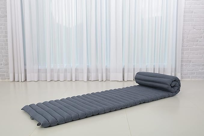 Leewadee - Foldable Floor Mattress - Japanese Roll Up Futon -Trifold Tatami Mat- Guest Floor Bed - Camping Mattress - Thai Massage Mat, Kapok Filled, 75 x 20 inches, Anthracite - Bloomnest