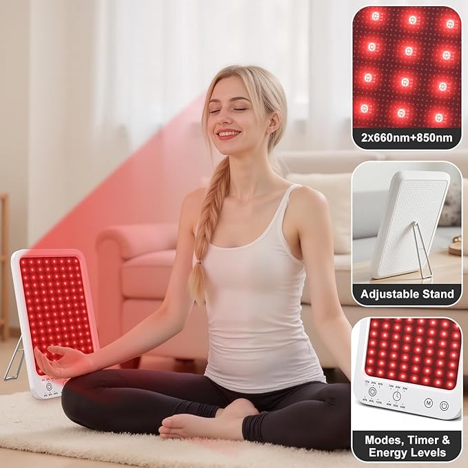 Red Light Therapy for Face and Body, Dual 660nm & 850nm Near Infrared Red Light Therapy Panel with Adjustable Stand and Timer, 3 Modes and 6 Brightness Levels,Ideal Gift for Family & Friends (white) Ziptly