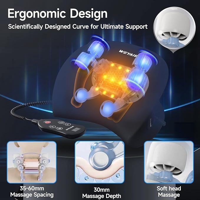 Neck Massager Pillow, Neck and Shoulder Relaxer with Heat, 3 Modes and Strengths, Neck Massager for Pain Relief Deep Tissue, Remote Control, Black - Bloomnest