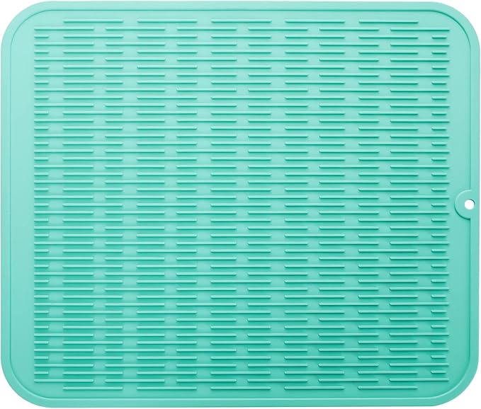 Silicone Dish Drying Mat for Multiple Usage,Easy clean,Eco-friendly,Heat-resistant Silicone Mat for Kitchen Counter or Sink,Refrigerator or Drawer Liner Mint XL 18 inches x 16 inches - Bloomnest