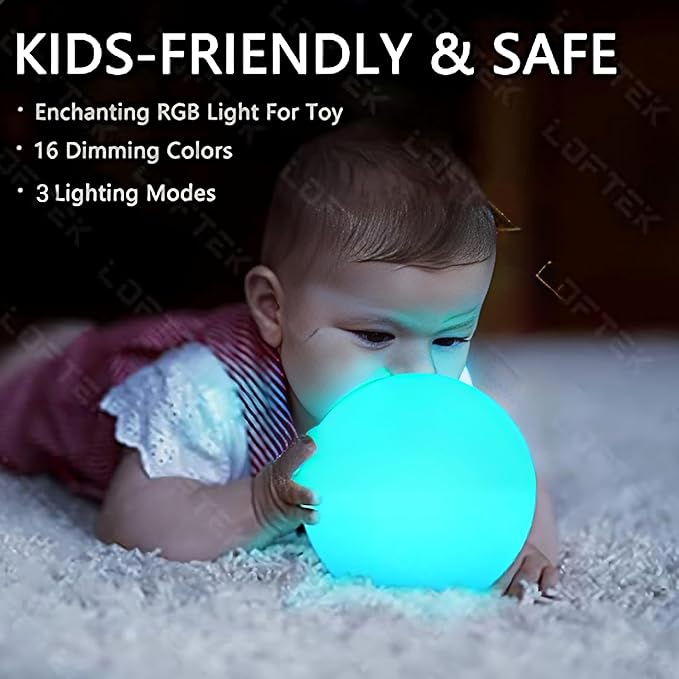 LOFTEK 6-inch LED Light Ball: Nursery Night Light with Remote Control, 16 RGB Color Changing & Dimming Rechargeable, Cordless Portable Floating Pool Lights for Kids or Decor - Bloomnest