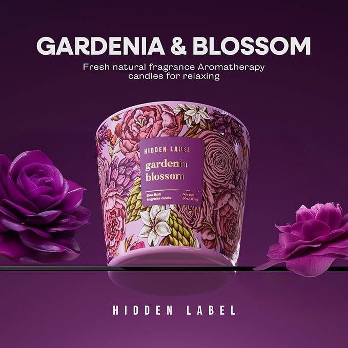 Hidden Label Big Gardenia Blossom Soy Candle, 3 Wick Large Candles for Home Scented, Natural Non Toxic Soy Candles,30oz /100 Hour Burn Time, Aromatherapy Candle for Stress Relief,Relaxation - Bloomnest