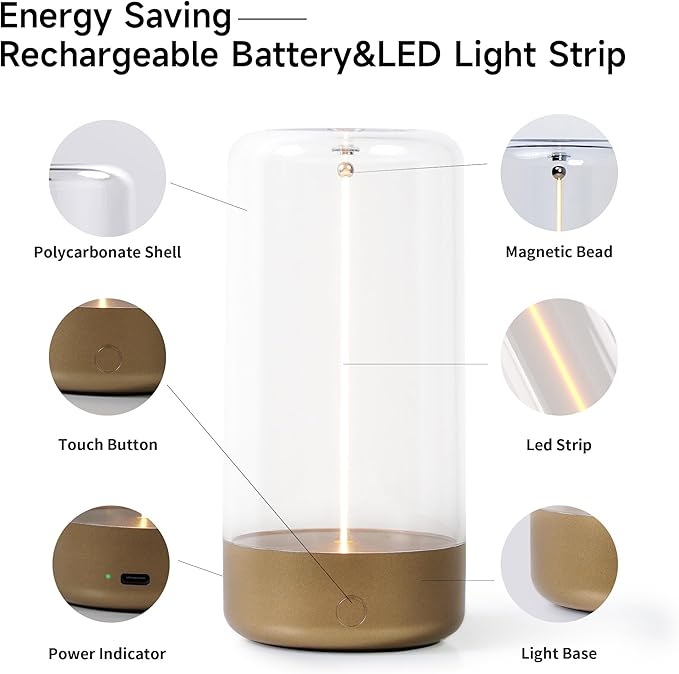 AUGE LIGHT Mini Minimalist Table Lamp Cordless Desk Lamp Rechargeable Modern Night Lights Portable Nightstand Lamps Unique Ambient Light Mood Lighting for Bedroom, Beside, Nursery Desk Decor (Golden) - Bloomnest
