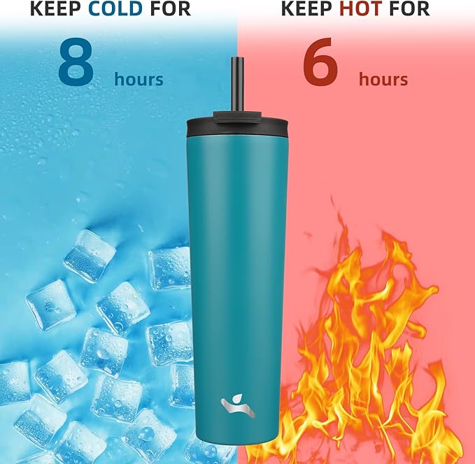 34 OZ Insulated Tumbler with Lid and 2 Straws Stainless Steel Water Bottle Vacuum Travel Mug Coffee Cup,Blue - Bloomnest