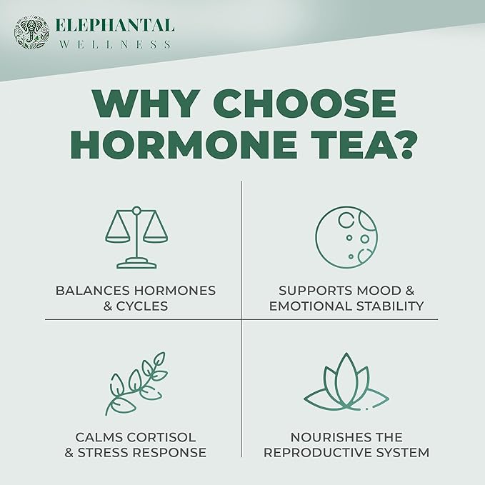 Elephantal Wellness Premium Hormone Herbal Tea | PCOS, Hormonal Balance & Mood Support with Chaste Berry, Shatavari, Dong Quai & Black Cohosh | Handmade, Non-GMO, Caffeine-Free Loose Leaf Blend – 4oz Loose Leaf, 40 Servings - Bloomnest
