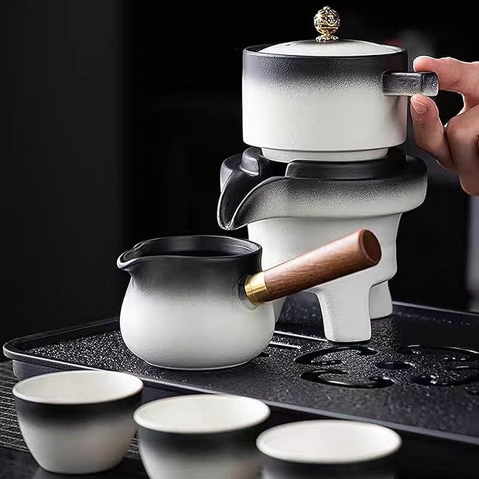 Chinese Kung Fu Tea Set, Automatic Stone Grinding Pot, Gift Box Suitable for Tea Ceremony Parties, Gifts, Home, Office decoration in Mother's Day(Gradient Black) - Bloomnest