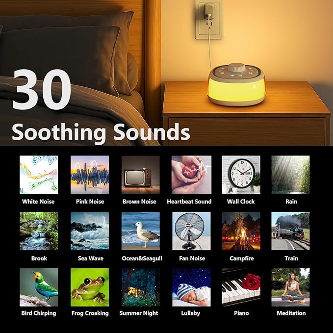 DONOW White Noise Sound Machine with Light Bluetooth, 30 Soothing Sounds, Knob Volume Control, 8 Colors Night Light with Memory Function Sleep Timer, White Noise Machine for Sleeping Adults Baby - Bloomnest