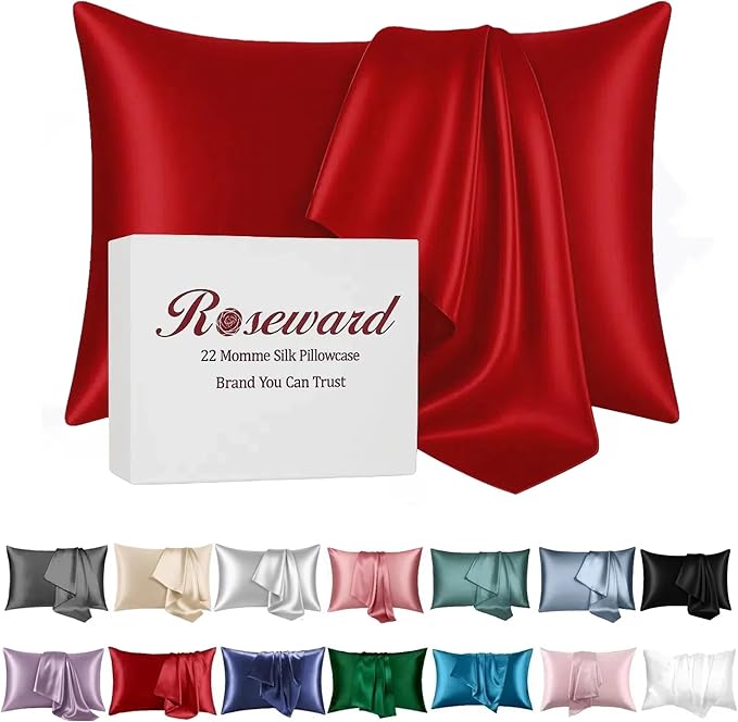 Red Silk Pillowcase for Hair and Skin Made in USA, 22 Momme Mulberry Silk Pillow Case with Zipper, 6A Grade Organic Fabric, Cooling, Anti Acne, Soft, 1 Pc 20"x30" (Queen, Red) - Bloomnest