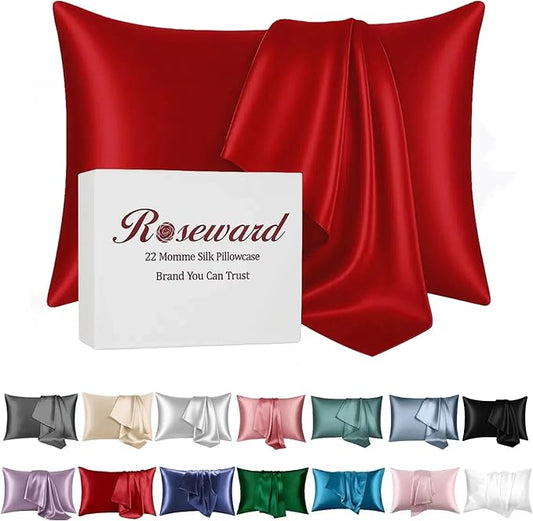 Red Silk Pillowcase for Hair and Skin Made in USA, 22 Momme Mulberry Silk Pillow Case with Zipper, 6A Grade Organic Fabric, Cooling, Anti Acne, Soft, 1 Pc 20"x30" (Queen, Red) - Bloomnest