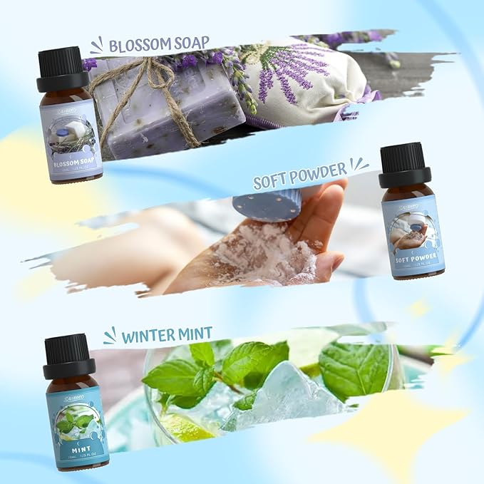 SALUBRITO Clean Fragrance Oils Set, Premium Essential Oils Set for Diffuser, Candle, Soap Making, Fresh Cotton, Clean Home, Fresh Linen, Soft Powder, Blossom Soap, Mint, Strong Scented Oils - Bloomnest