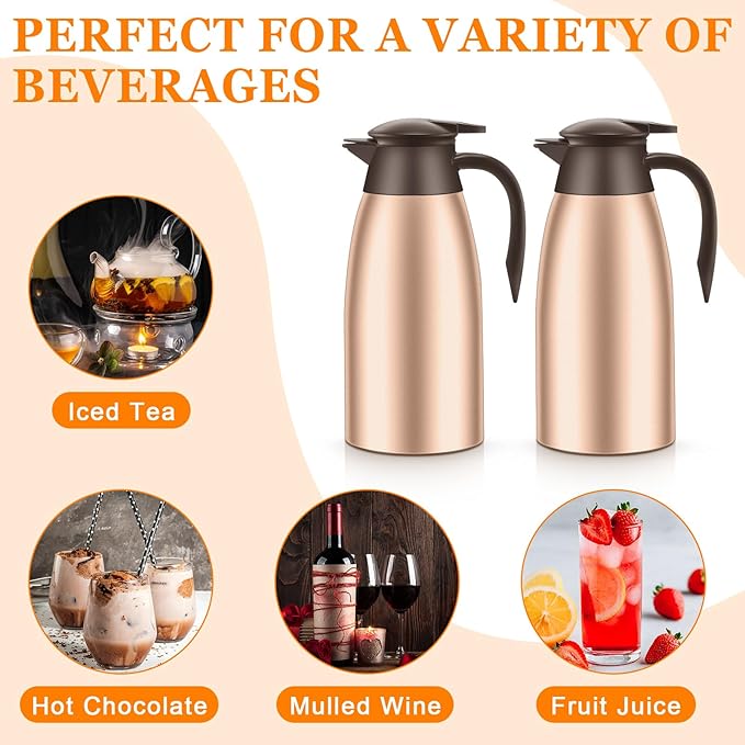 Norme 2 Pcs Thermal Coffee Carafe Insulated Stainless Steel Coffee Carafe for Hot Liquid Vacuum Thermal Pot Creamer Pitcher Dispenser with Brushes Keeping Hot Water Milk(Rose Gold) - Bloomnest