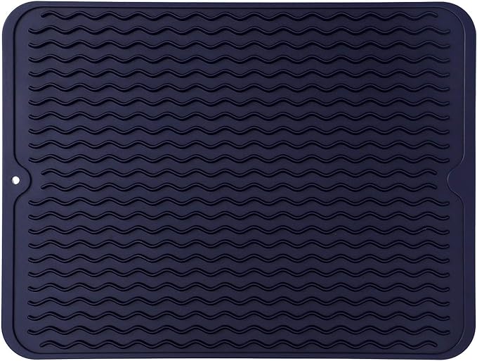 Silicone Dish Drying Mat for Multiple Usage,Easy clean,Eco-friendly,Heat-resistant Silicone Mat for Kitchen Counter or Sink,Refrigerator or drawer liner Navy Blue L 16 inches x 12 inches - Bloomnest