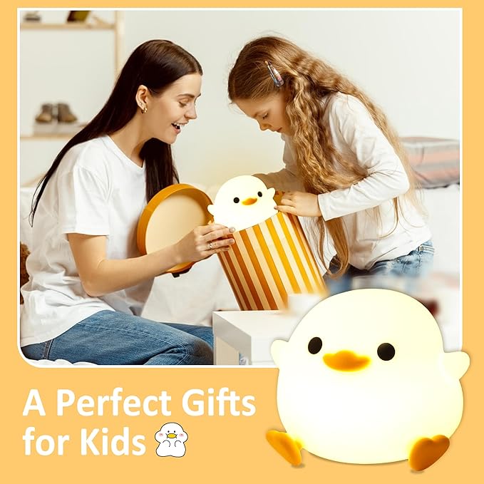 Attivolife DoDo Duck Night Light, Animal Silicone Nursery Lamp with Dimmable, Table Bedside Lamp with Timer for Bedroom, Kawaii LED Squishy Night Light Decor Gifts - Bloomnest