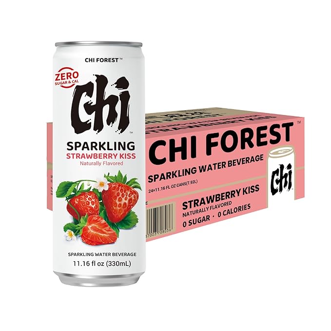 CHI FOREST Strawberry Sparkling Water Beverage, Zero Sugar Drinks, Zero Artificial Flavor, 11.16 fl oz Cans (Pack of 24) - Bloomnest